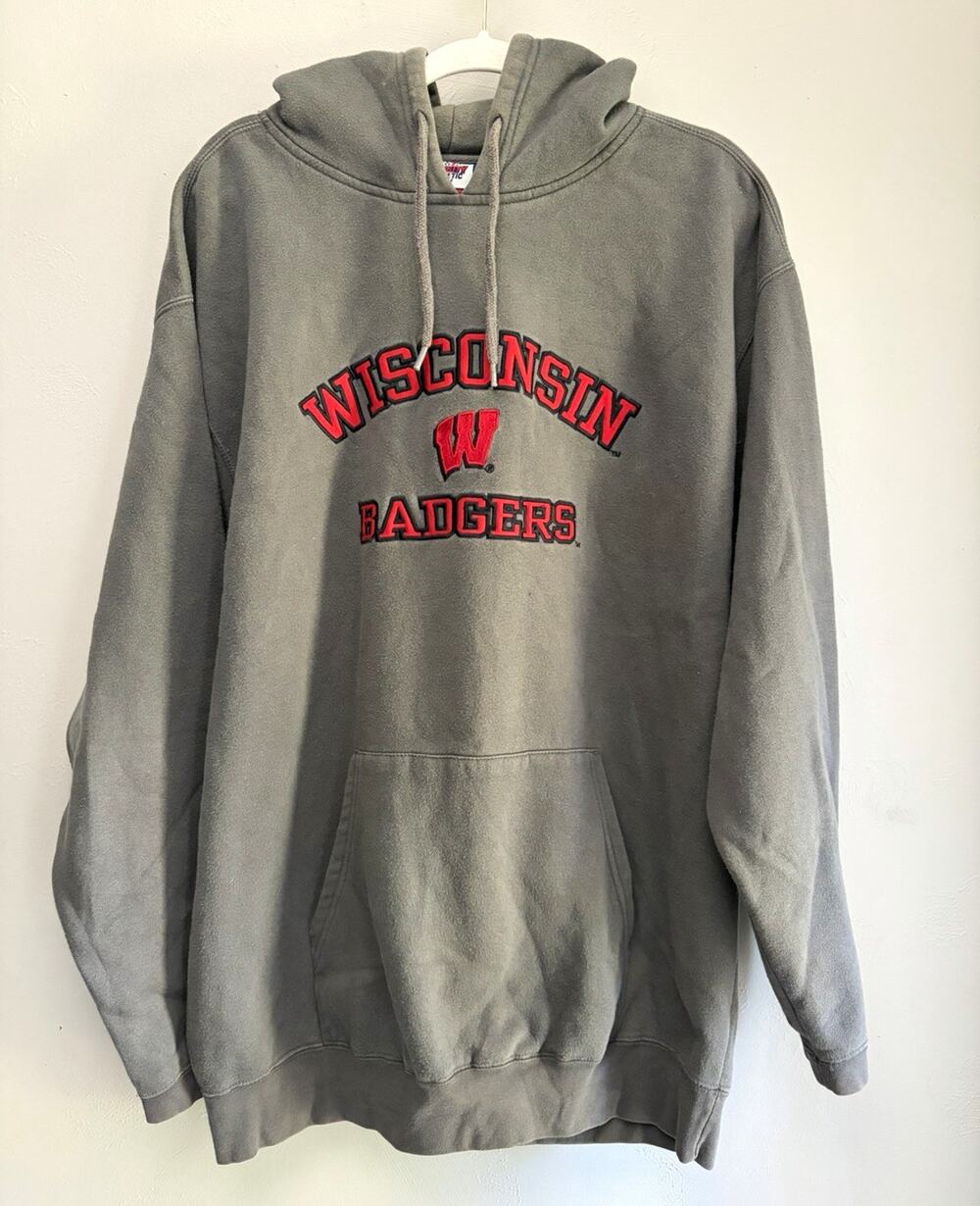 Vintage Varsity Athletic Wisconsin Badgers Gray Pullover Hoodie XL (0211)
